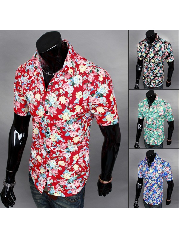 Men hot sale fashion casual short sleeve Floral sh...