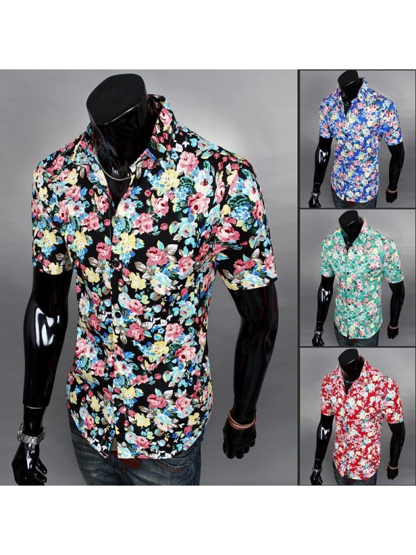 Men hot sale fashion casual short sleeve Floral shirt Uniform Mens Shirt